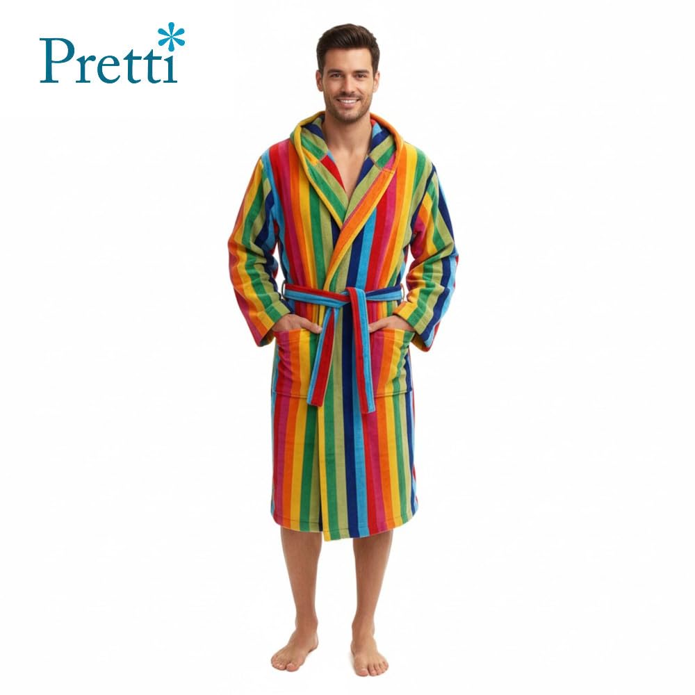 Accappatoio con cappuccio Unisex Pretti 380g/mq spugna cotone TINTO FILO | jacquard tinto filo di puro cotone altamente idrofilo