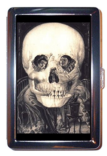 Skull Victorian Illusion Goth Blonde Pin Up Girl Stainless Steel ID or Cigarettes Case (King Size or 100mm)