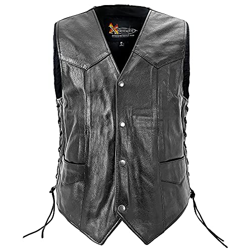 Xelement 202 USA Flag Motorcycle Leather Vest For Men - US Flag Design - Premium Genuine Biker Club Gilet (X-Large)