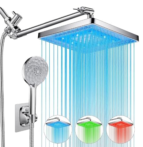 PinWin LED Bathroom Shower System,10' Rain Shower Head and High Pressure Handle Spray Set-LED Rainfall Dual Shower Head Combo,Wall Mounted Shower Fixtures,Shower Faucet Trim Kit with Valve - Chrome