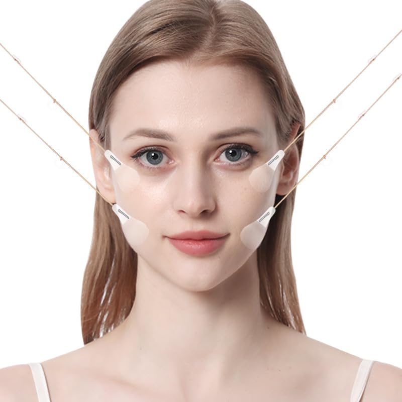 Juego de 80 tiritas invisibles y 4 cordones para contorno instantáneo en forma de V de la cara, cuello y ojos