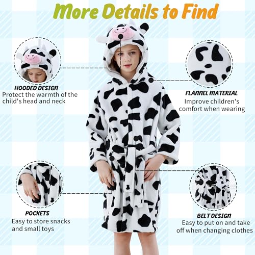 Image of MICHLEY Unisex Boys Girls Hooded Bathrobe Soft Fuzzy Toddler Cartoon Robe Animal Plush Sleepwear for Kids 3-13 Years