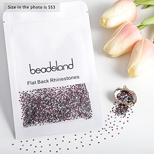 Image of Beadsland Flat Back Crystal Rhinestones,Amethyst, SS3, 1440pcs | Round Glass Gems, 1.2-1.4mm, for Nail Art Craft, Glue Fix