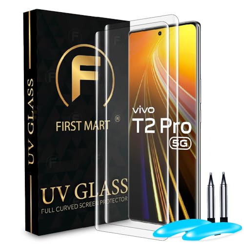 Image of FIRST MART Military-Grade UV Tempered Glass for Vivo V29, V30 Pro, V30e 5G and T2 Pro 5G (6.78 Inch) - 9H Hardness,Full Adhesive UV, Bubble-Free, Edge to Edge [2 Pack]