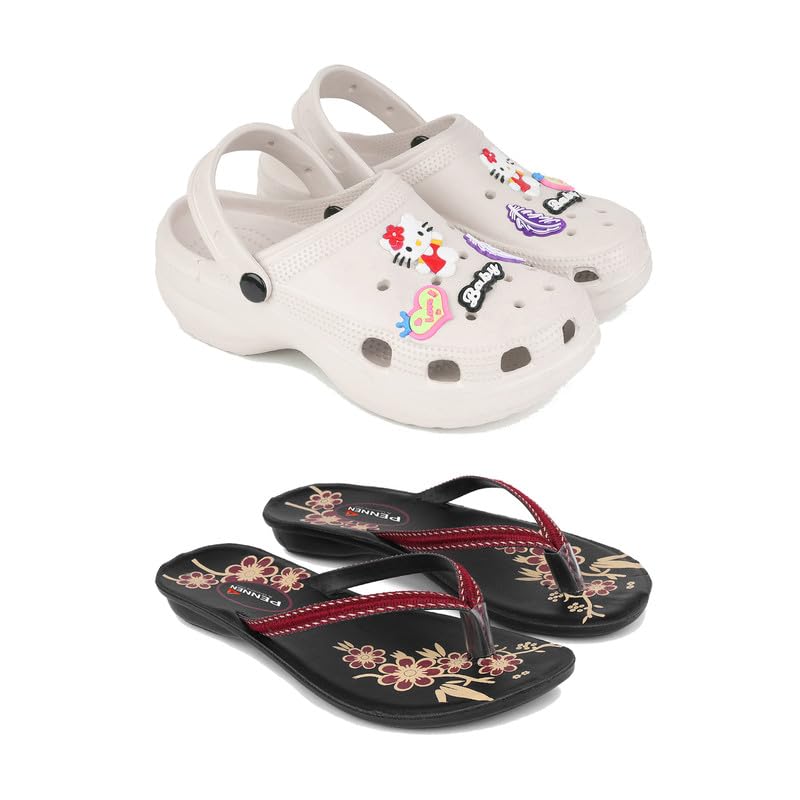 Premium Comfortable Regular Wear Clogs for Women with Stylish Flats Fashion Slippers for Women's & Girls Combo-O10-O18-5 Maroon-Combo(G)-O10-O18-5 -P-image-25