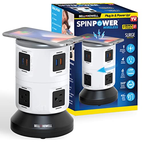 Bell+Howell Spin Power Outlet Extender, Plug Extender, Power Strip Surge Protector Outlet, Multi Plug Outlet With 3 Plugs & 3 Usb Adapters, Usb Outlet Splitter For Home Office Travel As Seen On Tv #TOP19