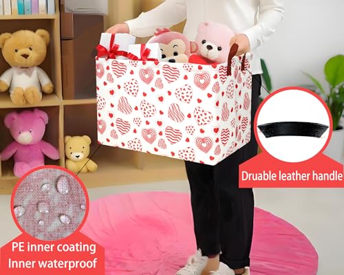 Image of Large Valentine's Day Basket Heart Shaped Storage Bin for Gifts Collapsible Organizer Room Decor (Leopard Print Line Love)