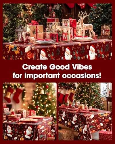 Image of Pureegg Plastic Table Cloth Disposable 8 Pack, 54 x 108 Inch Rectangle Tablecloths, Sturdy Leakproof Plastic Covers for Party, Picnic, Wedding, Winter & Xmas Decoration, Christmas Red