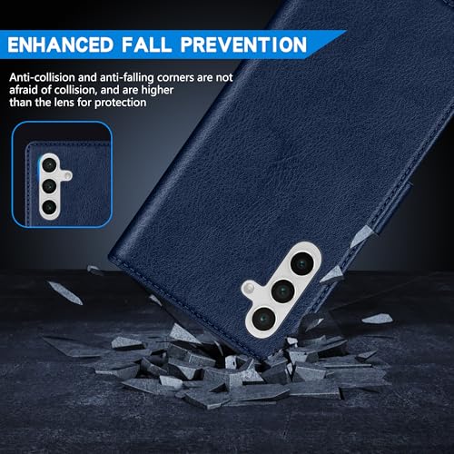 Image of ZZXX for Samsung Galaxy S25 Wallet Case with [RFID Blocking] Card Slot Kickstand Magnetic Closure Leather Flip Fold Protective Phone Case for Samsung Galaxy S25 5G Case Wallet(Blue-6.2 inch)