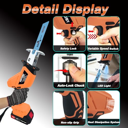 Image of Reciprocating Saw, Cordless, Electric Reciprocating Saw with 2 Batteries, Includeds 8 Blades Kit, Tool-free Blade Change, Variable Speed, Multi-Purpose, For DIY Wood Metal PVC Cutting (Orange)