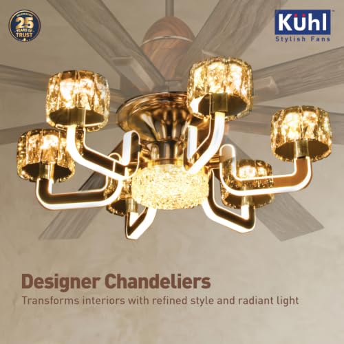 Image of KUHL Centauri 8 1800mm BLDC Ceiling Fan with Chandelier & Remote | 35W Power Saving (Upto 65%) | High Airflow & Low Noise | Smart IoT | Reverse Mode | Free Installation | 5Year Motor Warranty (Teak)