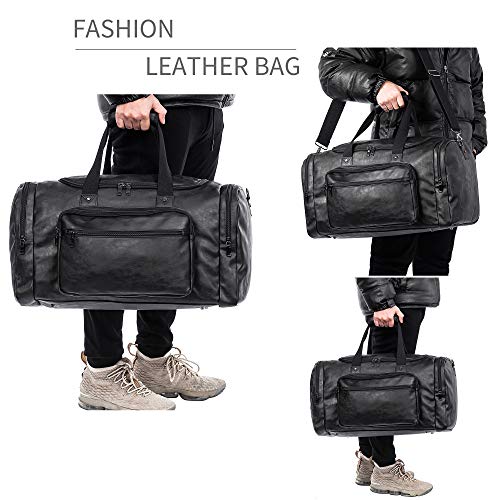 Carry on Bag, Leather Overnight Duffle Bag,Weekender Travel Tote Duffel Bag for Men or Women