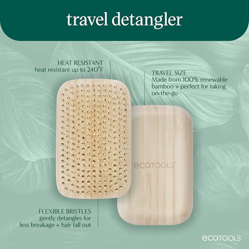 Image of EcoTools Travel Detangler Hairbrush, Gently Detangle & Smooth Hair, Brush For Wet Or Dry Hair, Heat Resistant, Mini Renewable Bamboo Hairbrush For Styling On-The-Go, Vegan & Cruelty-Free, 1 Count