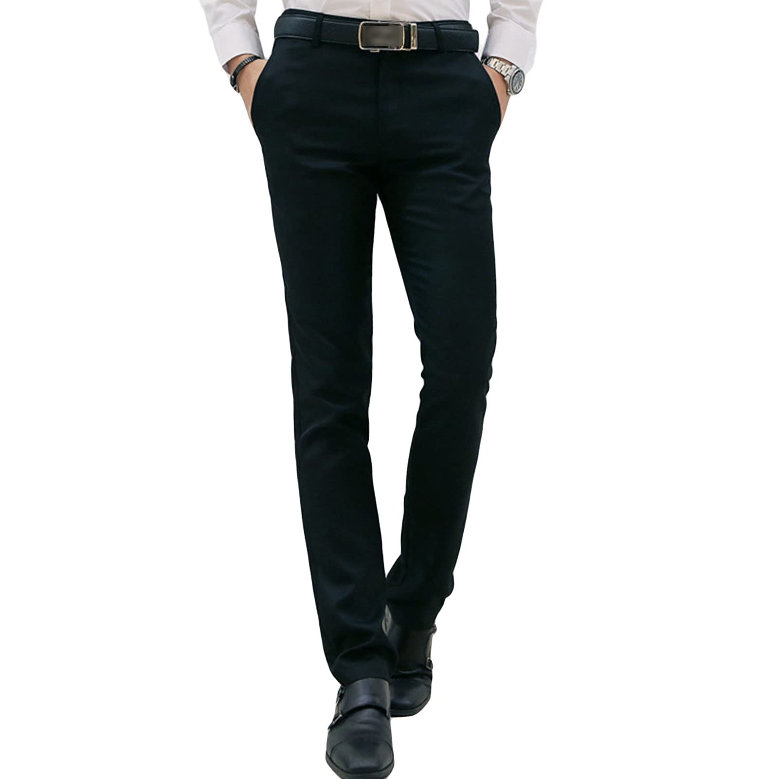 Men Stylish Slim Stretch Dress Pant Solid Skinny Comfort Suit Pant Lightweight Wrinkle Resistant Business Trousers