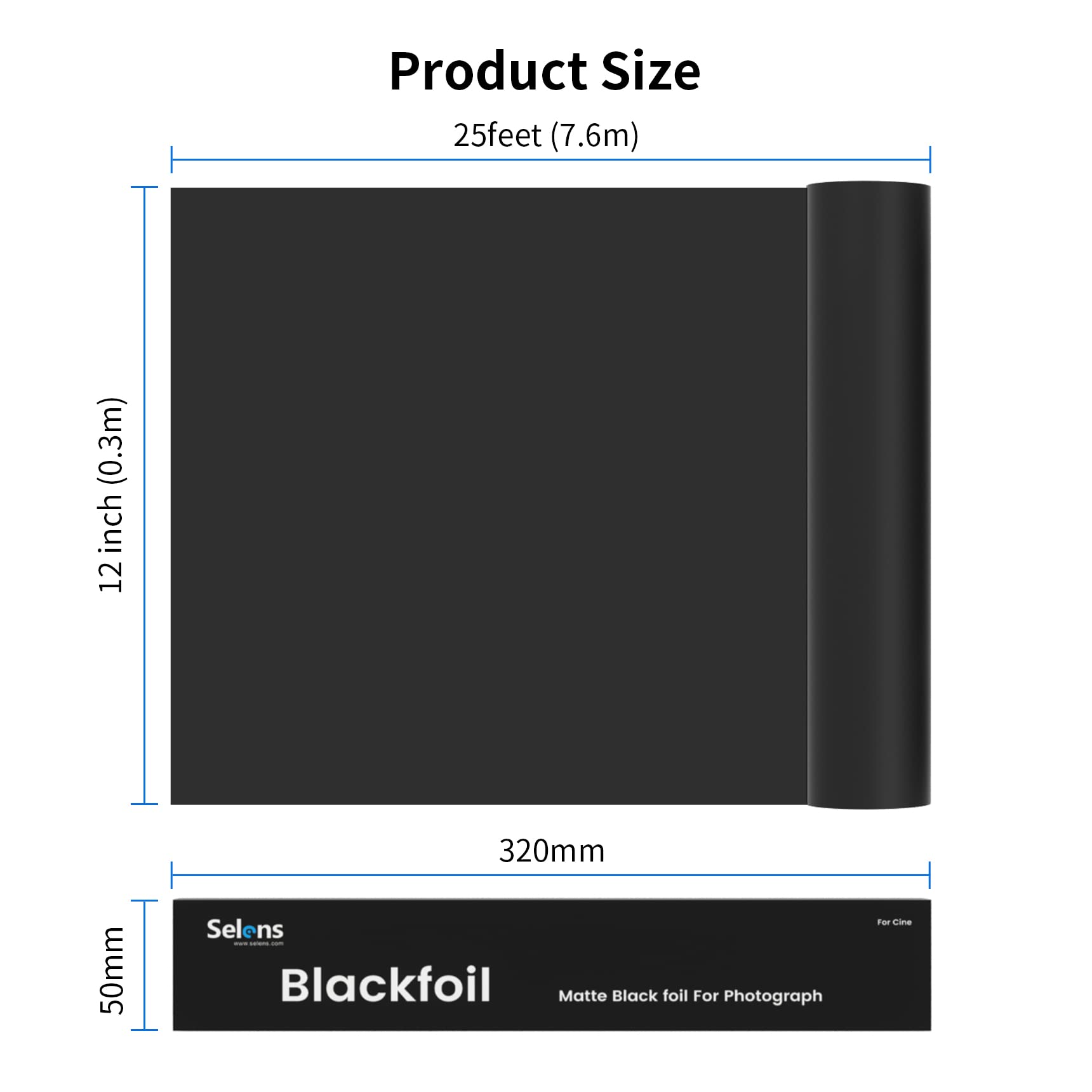 Selens Matte Cinefoil 30,48cmx7,62m Rollen, Schwarz Alufolie für Photographie Shaping Light zum Maskieren von Lichtlecks