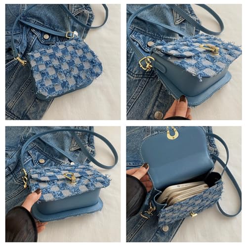 Checkered Crossbody Bag 2000s Checkered Crossbody Bag Vintage Chessboard Flap Shoulder Purse Y2k Denim Grunge Patchwork Purse3