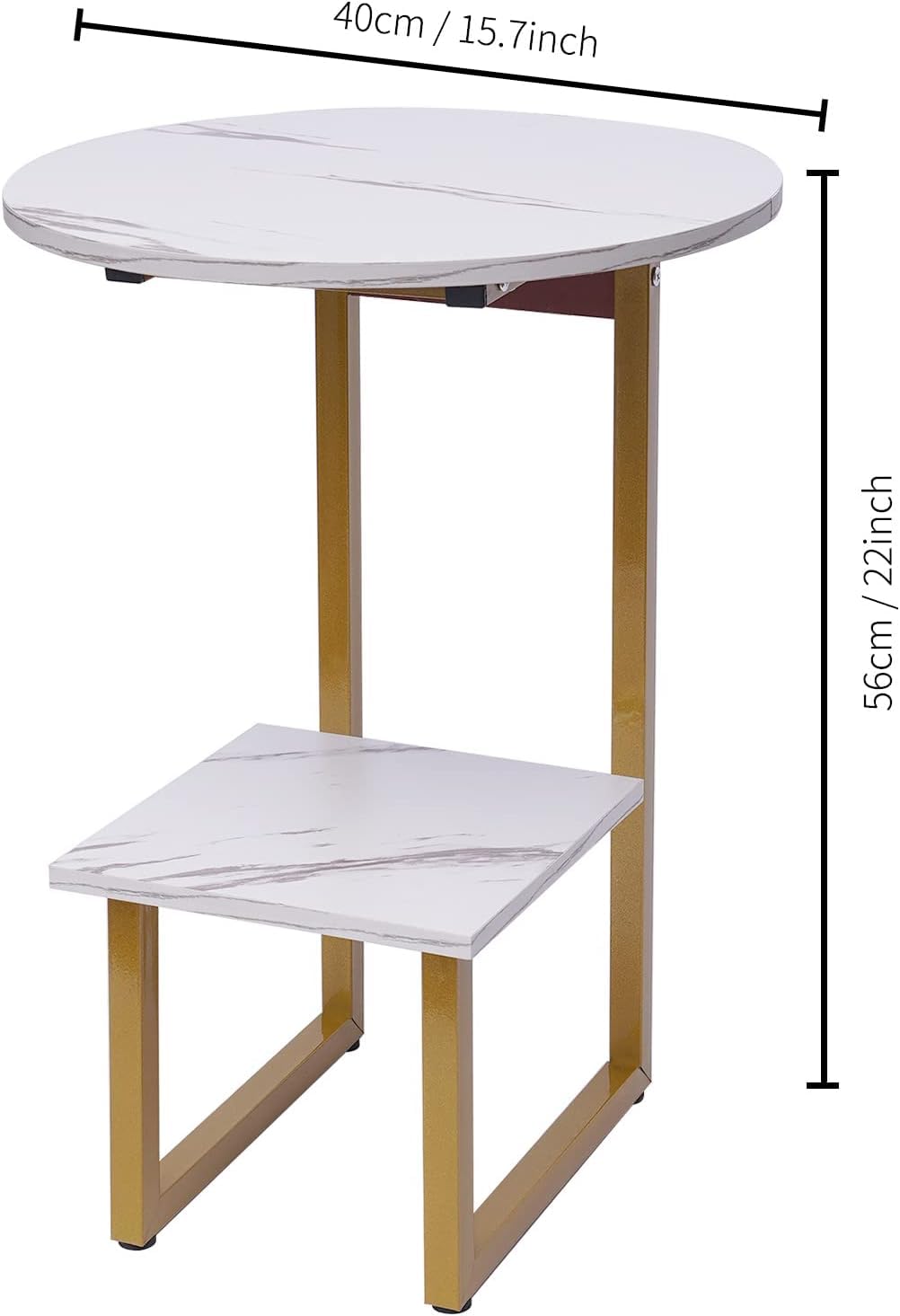 UPJAKS Beistelltisch Moderner marmorierter Beistelltisch, 2 Etagen, Sofa-Couchtisch, 16-Zoll-Sockeltisch, kleines Snack-Tablett, Tischdisplay für Wohnzimmer, Balkon, Schlafzimmer Tisch