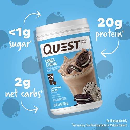 Image of Quest Nutrition Cookies & Cream Protein Powder, 20g Protein, 1g Sugar, Low Carb, Gluten Free, 1.6 Pound, 24 Servings