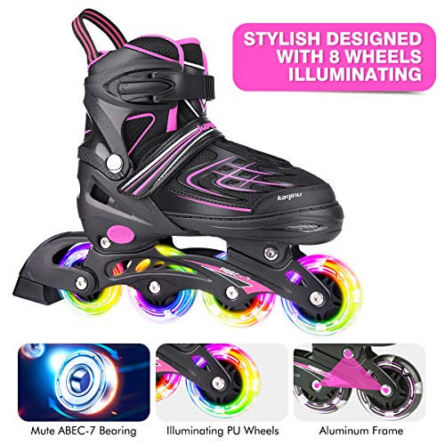 Image of Adjustable Inline Skates, Outdoor Blades Roller Skates with Full Illuminating Wheels for Kids and Adults, Women, Girls and Boys