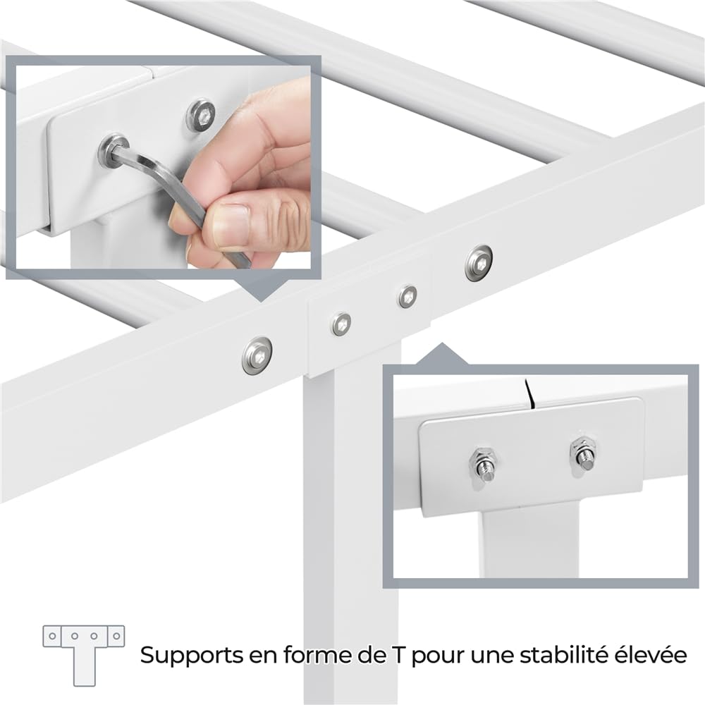 Yaheetech Cadre de Lit 90x190cm avec sommier Tête de lit Design en X Blanc