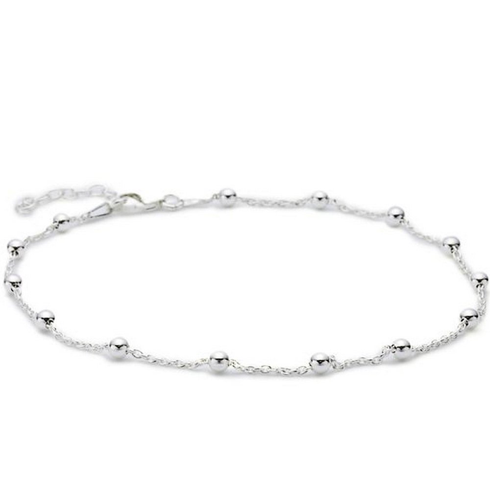 Vinani Damen Fußkettchen 925 Silber - kleine Kugeln Perlen glänzend 23 cm auf 26 cm verlängerbar hochwertig aus 925 Sterling Silber Fußkette FKK
