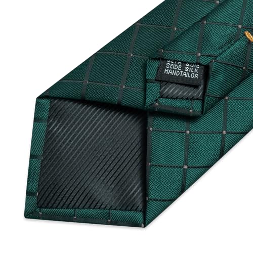 Image of DiBanGu Mens Silk Plaid Tie and Pocket Square Set | Elegant Silk Formal Tie Set, Woven Check Necktie and Cufflinks Tie Clip Set, Perfect for Wedding Party, Comes in Gift Box