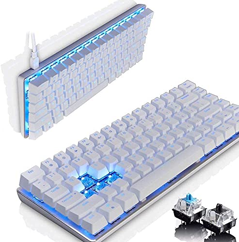 Image of LexonElec Wired Gaming Keyboard AK33 Blue LED Backlit 82 Keys USB Mechanical Pro Gamer Keypad for Office Typists Playing Games (Black Switch,White)