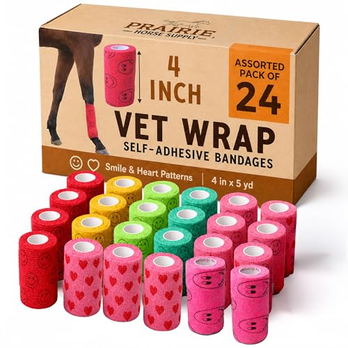 Image of 24 Pack Premium Vet Wrap - Self Adhesive Bandage Wrap & Athletic Tape - 4 inch x 5 Yards Elastic & Self-Sticking Cohesive Bandage for Pets, Sports, Wrists & Ankles - Patterns by Prairie Horse Supply