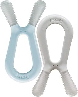 Baby Molar Teether | ZoLi Bunny Baby Teething Toy, Gum Massaging Molar Gums Relief, Easy to Hold and chew, BPA, Phthalate, and Toxin Free teether, Mist Blue + ash Grey (Pack of 2)