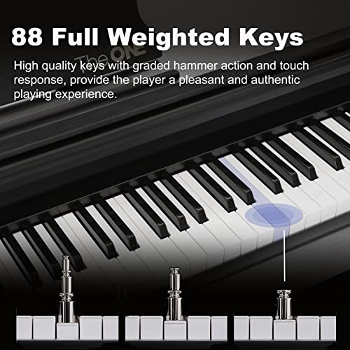 The One Bluetooth Digital Piano, 88 Keys Piano Keyboard With Hammer Action Keys For Beginner/Professional, Full Size Weighted Keyboard With Piano Stand/Teaching Led Lights/3-Pedal Unit, Black #TOP2