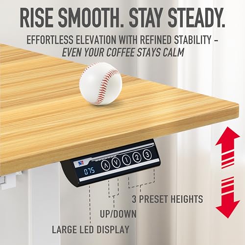 Image of SHW 48-Inch Electric Height Adjustable Standing Desk with Drawer, Memory Preset and Cable Management Tray, Oak