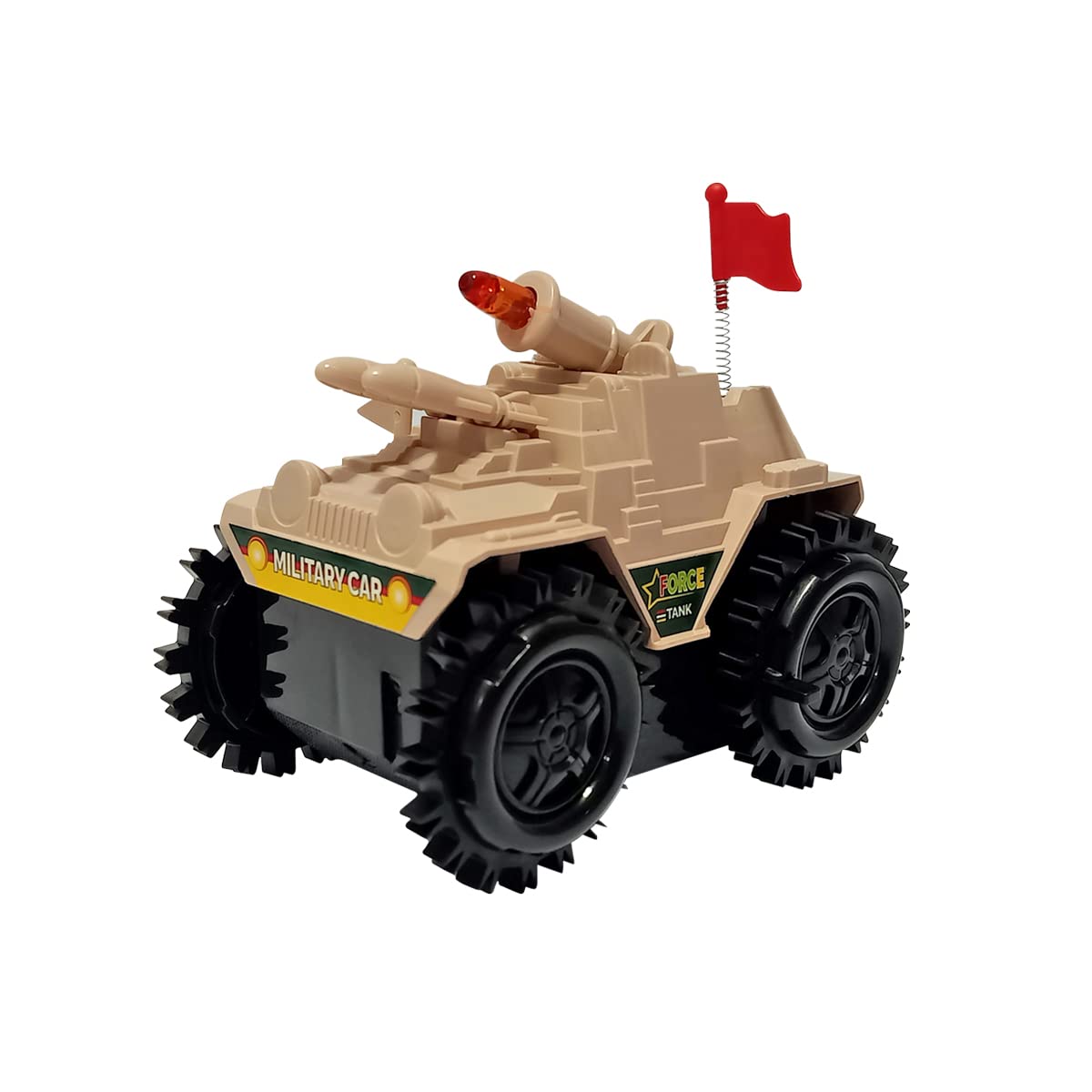 Military Tumbling Tank Toy for Kids. Tumbling Fighter Tank 360 Stunt Action, All Terrain | Red Flashing Top Light | Best Toy | Battery Operated Tumbling Tank Toy (Made in India) (Beige)