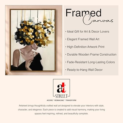 Image of Modern Abstract Woman Portrait Framed Canvas Painting For Living Room | Textured Floral Abstract Female Wall Art For Livingroom Wall Decor, Home Decor, Bedroom, Hallway's, Office, Hotel - 43x58 cm