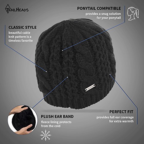Trailheads Ponytail Hat | Cable Knit Winter Beanie For Women - Black #TOP1