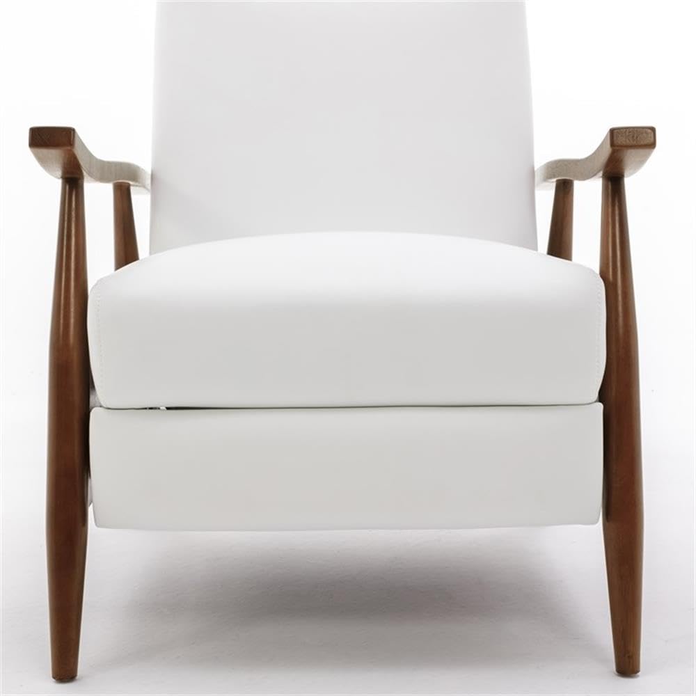 Condition photo showing New/Like New for  Wood Arm Milky White Faux Leather Wood Arm Push Back Recliner