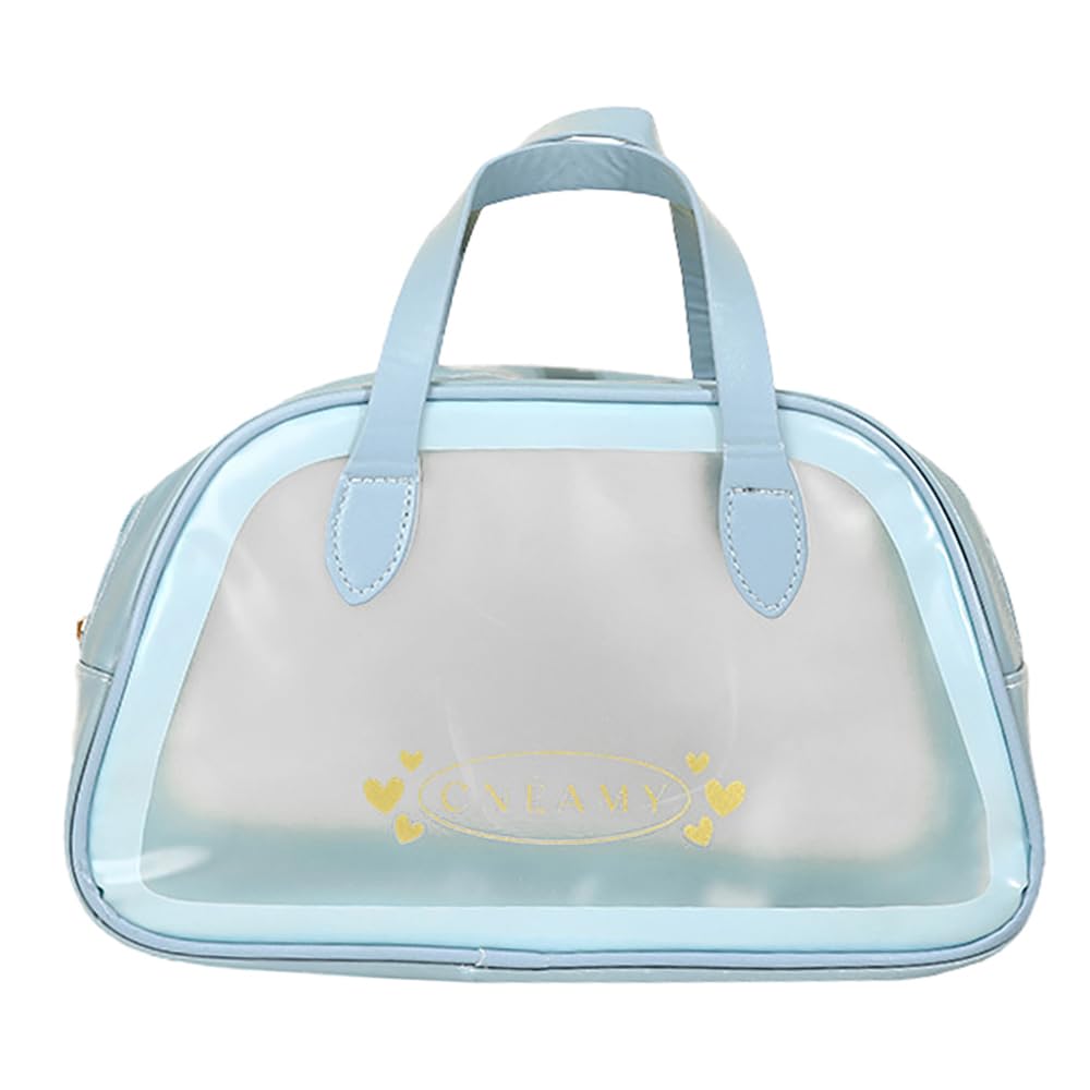 kamumanni Travel Toiletry Bag, Large Clear Makeup Bag with Handles, Translucent Dry &Wet Separation Travel Bag for Skincare Products, Toiletries (Blue