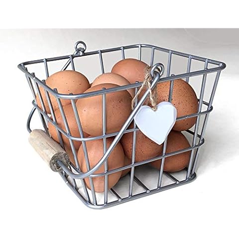 Large Square Light Grey Egg Basket with Heart Cover