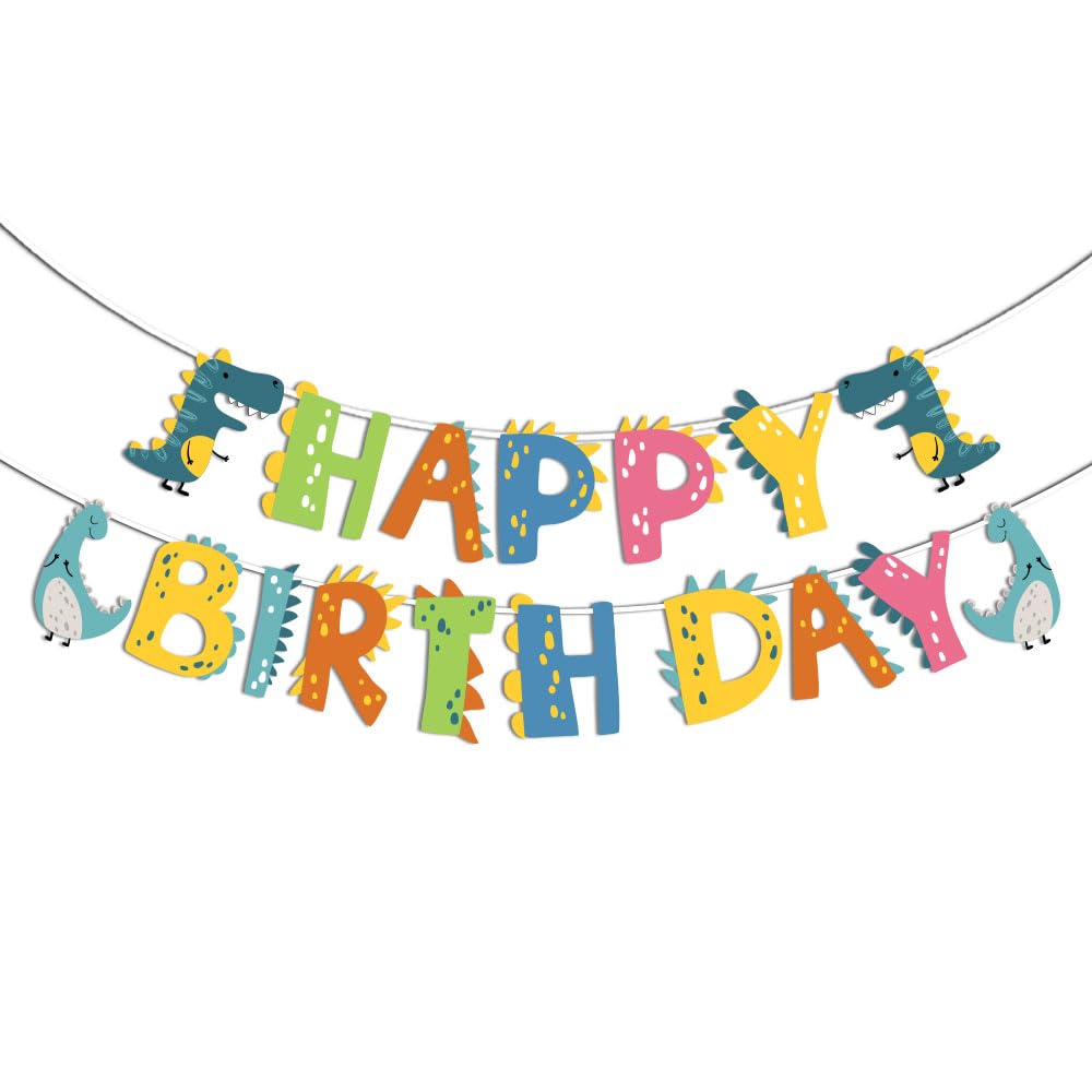 Festiko® Dino Theme Happy Birthday Banner With Ribbon, Dino Theme Decorations, Birthday Decoration Items-image-10