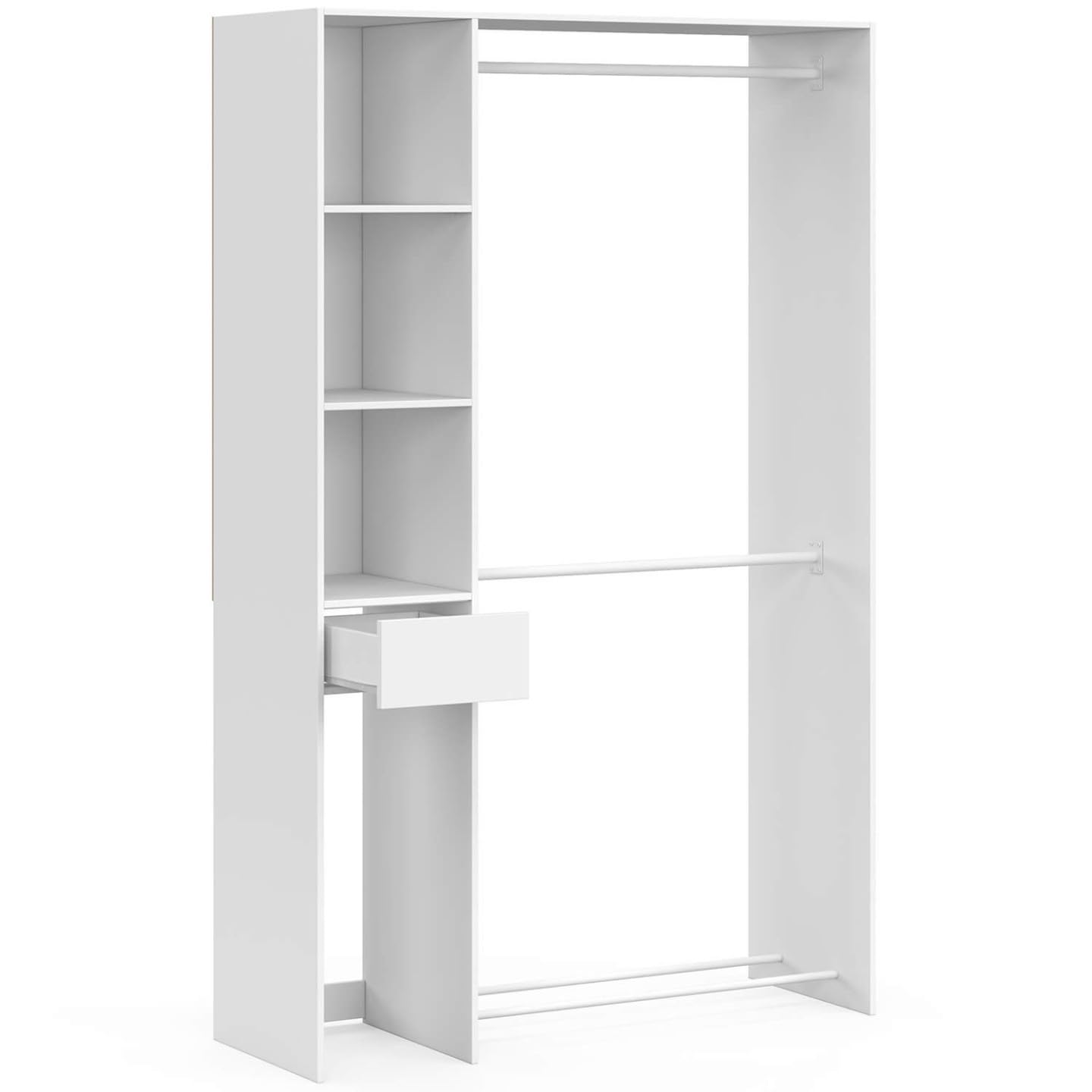 IDMarket - Armario doble L. 110 cm MIRTY con estantes + cajón + zapatero, color blanco