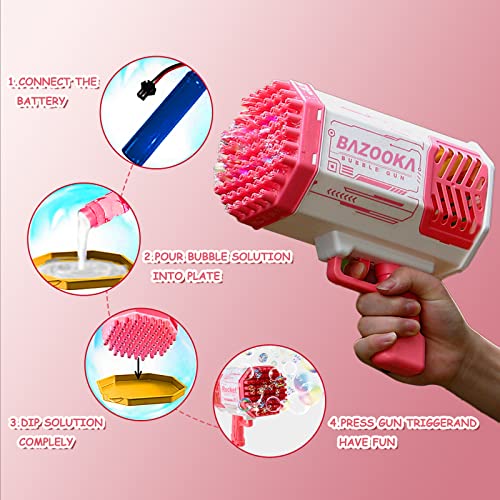Bubble Gun Bazooka Bubble Machine Gun Blaster 69 Hole Bubble Machine With Colored Lights Gifts For Kids Adults Outdoor Best Tik Tok Toys For Wedding Birthday Party Pink #TOP4