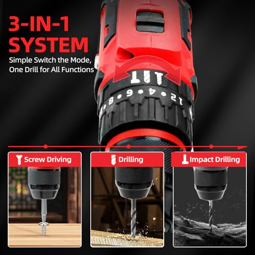 Image of DOGTOOTH 21V Cordless Drill Driver - Electric Screwdriver Set with 2 Batteries and Charger, Variable Speed Trigger，Brushless Motor Build-in LED，for DIYers and Handymen, Home Repair, Light Drilling