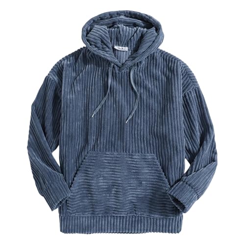 Wankang Men's Corduroy Pullover Hoodies with Pockets Casual Lightweight Fleece Long Sleeve Hooded Sweatshirts for Men