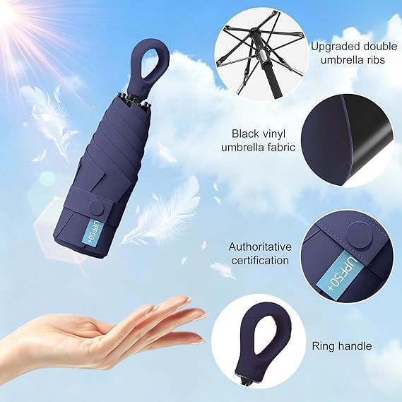 Image of Ozoy umbrella for women,Travel - Mini Folding Compact with Case, 6 Ribs Lightweight Portable Small Sun&Rain Pocket Umbrella for Girls and Women