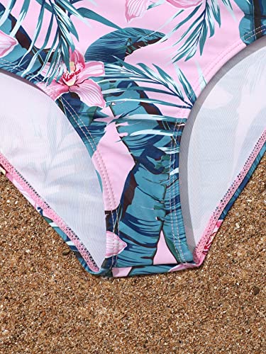 Image of WDIRARA Toddler Girl's Tropical Print Scoop Neck Cute Bikini 3 Piece Swimsuit with Kimono