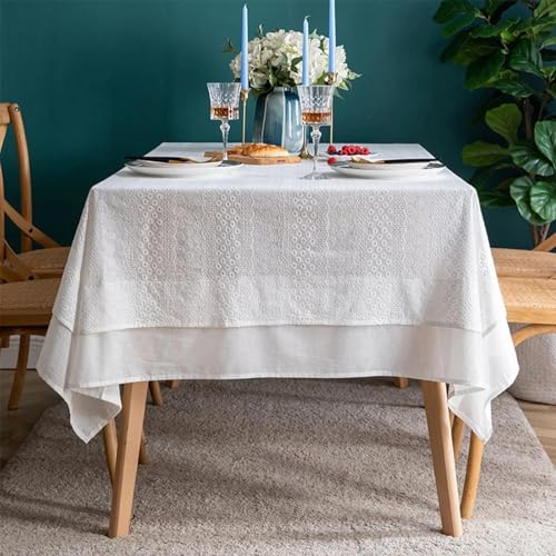 Nappe rectangulaire coton blanc brodé pour protéger et décorer la table - 2