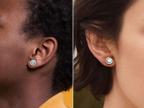 HELLOICE 0.3-2CT Magnetic Moissanite Halo Stud Earrings for Women Men Non Pierced Round Cut Hypoallergenic Lab-Diamond Stud Earrings Jewelry Gift3