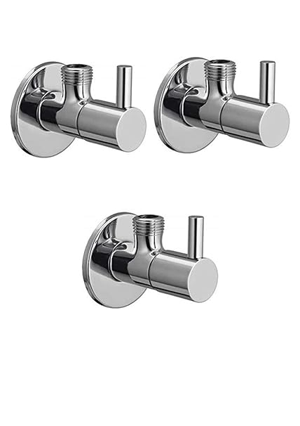 Keshi Angle Valve (Turbo Handle) with Stainless Steel Body and with Wall Flange Chrome Bathroom, Wash Basin Tap, Geyser Tap Pack 3 Faucet Set (3)