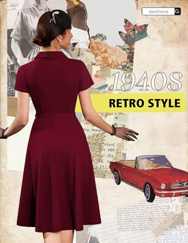 Image of Wedtrend Women's Vintage Tea Dress, Short Sleeve Cocktail Party Dress Work Church Casual Dress