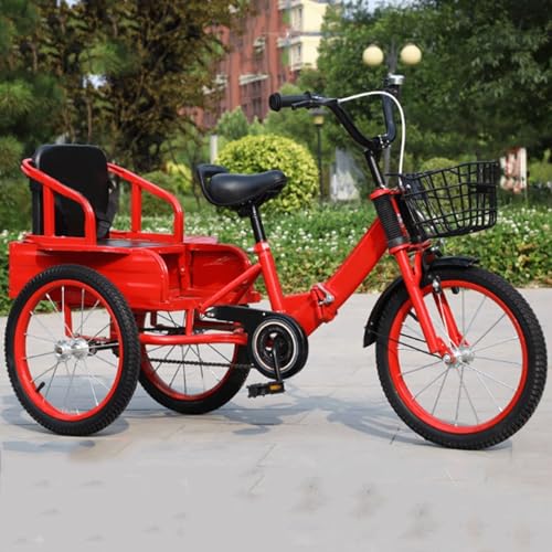 Triciclo for niños y niñas, Triciclo con Cesta de la Compra, Bicicleta de Tres Ruedas con pedaleo(Red,16-Inch)