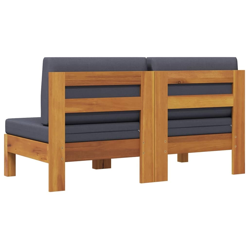 vidaXL 2X Acacia Solide Canapés Centraux avec Coussins Canapés Centraux de Patio Meuble de Terrasse Canapés de Jardin Extérieur Gris Foncé